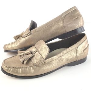 Cole Haan Grand.OS Pinch Hand Sewn Leather Tassel Slip-on Loafer Light Gold